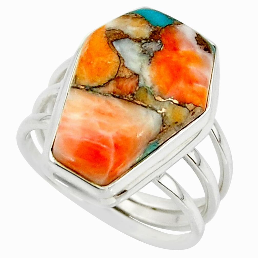 13.53cts spiny oyster arizona turquoise 925 silver coffin ring size 7.5 r42173