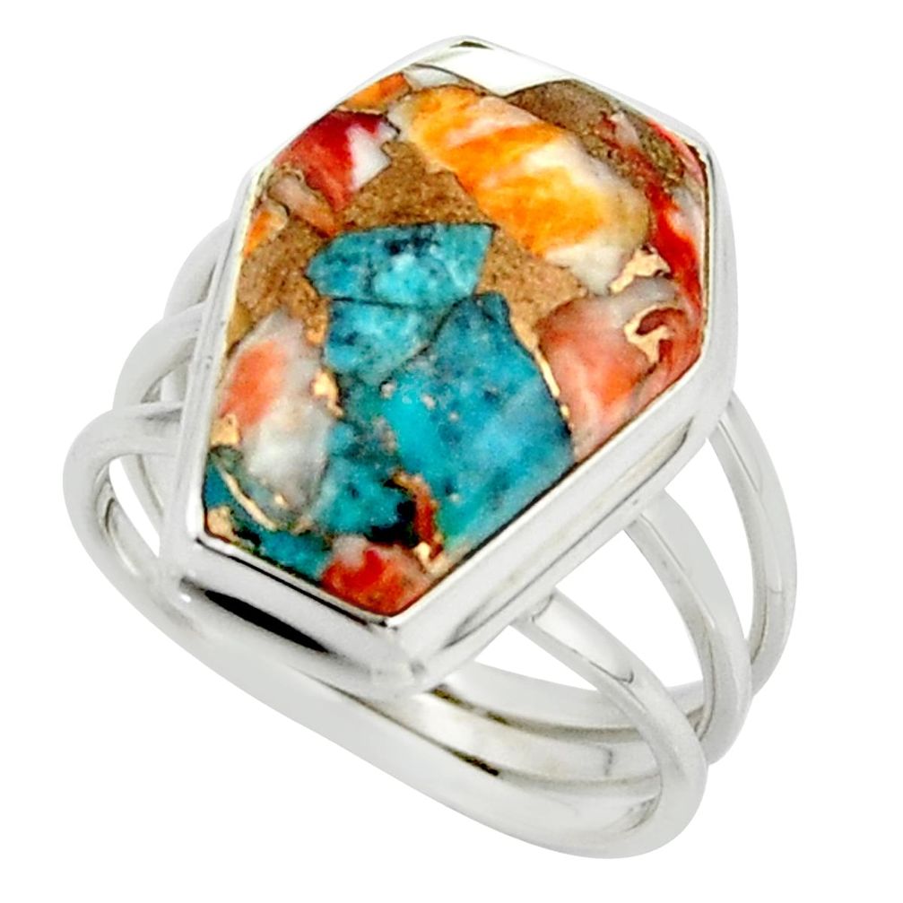 14.34cts spiny oyster arizona turquoise 925 silver coffin ring size 8.5 r42178
