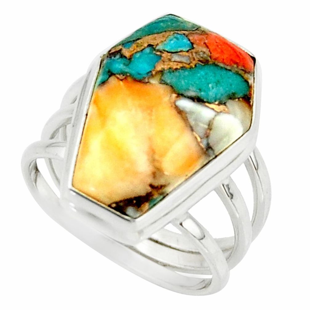 999.99cts spiny oyster arizona turquoise 925 silver coffin ring size 7 r42169