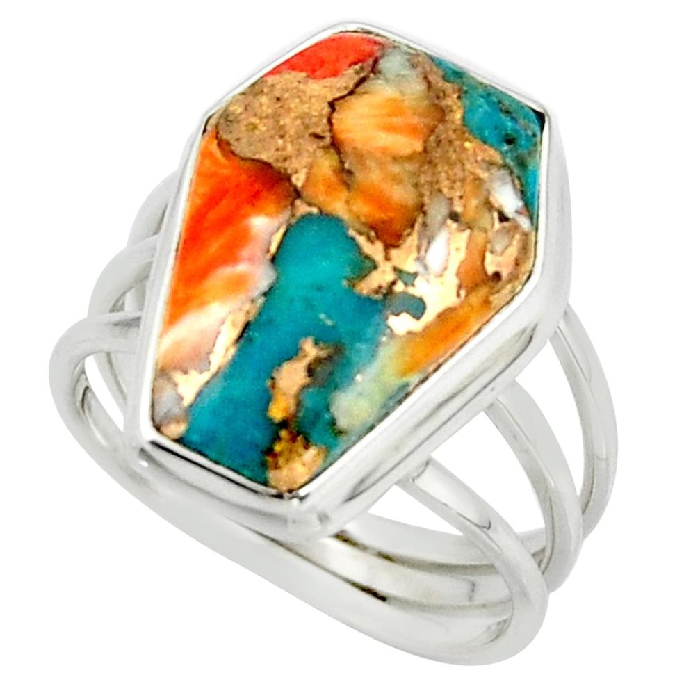 13.07cts spiny oyster arizona turquoise 925 silver coffin ring size 7 r42170