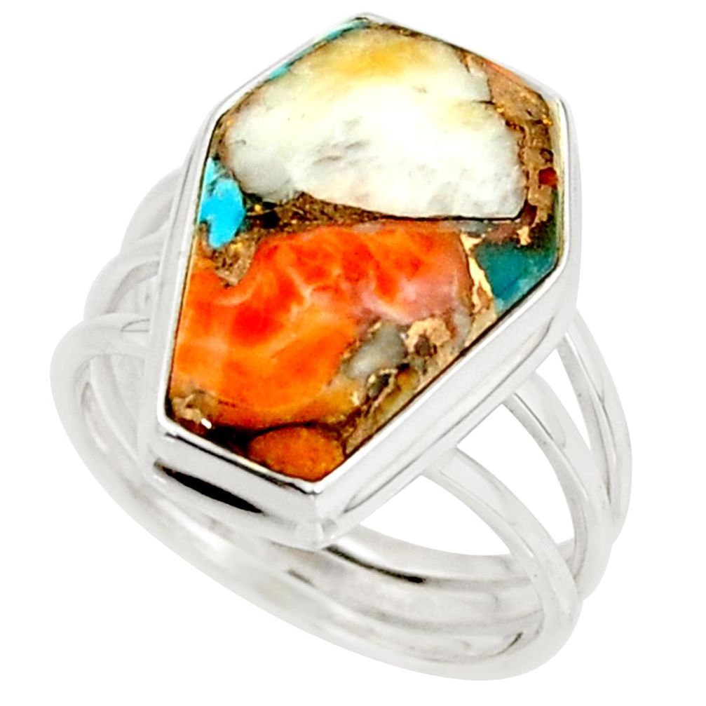 13.51cts spiny oyster arizona turquoise 925 silver coffin ring size 8 r42175