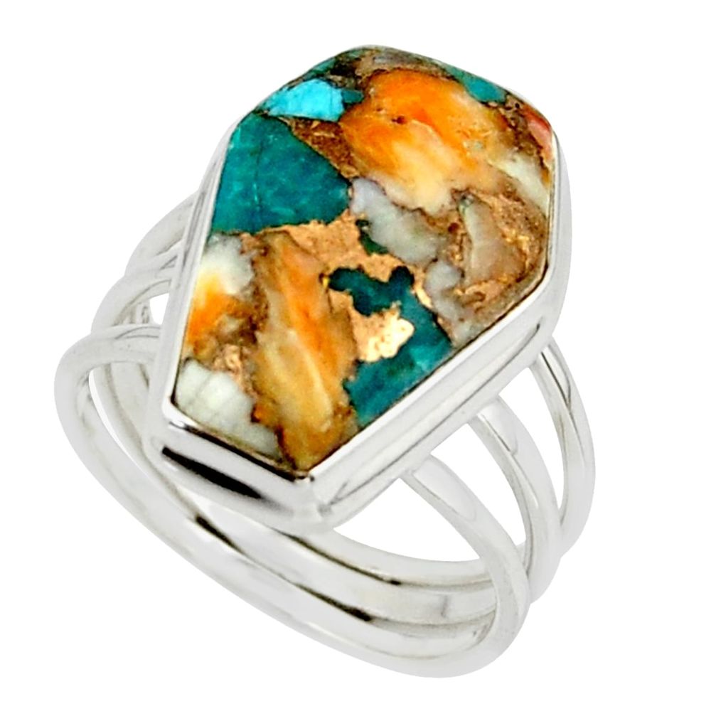 14.10cts spiny oyster arizona turquoise 925 silver coffin ring size 8 r42177