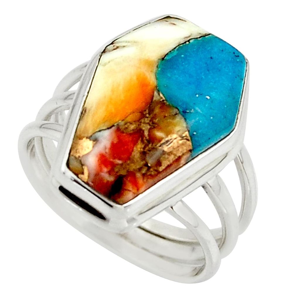 13.16cts spiny oyster arizona turquoise 925 silver coffin ring size 8 r42180