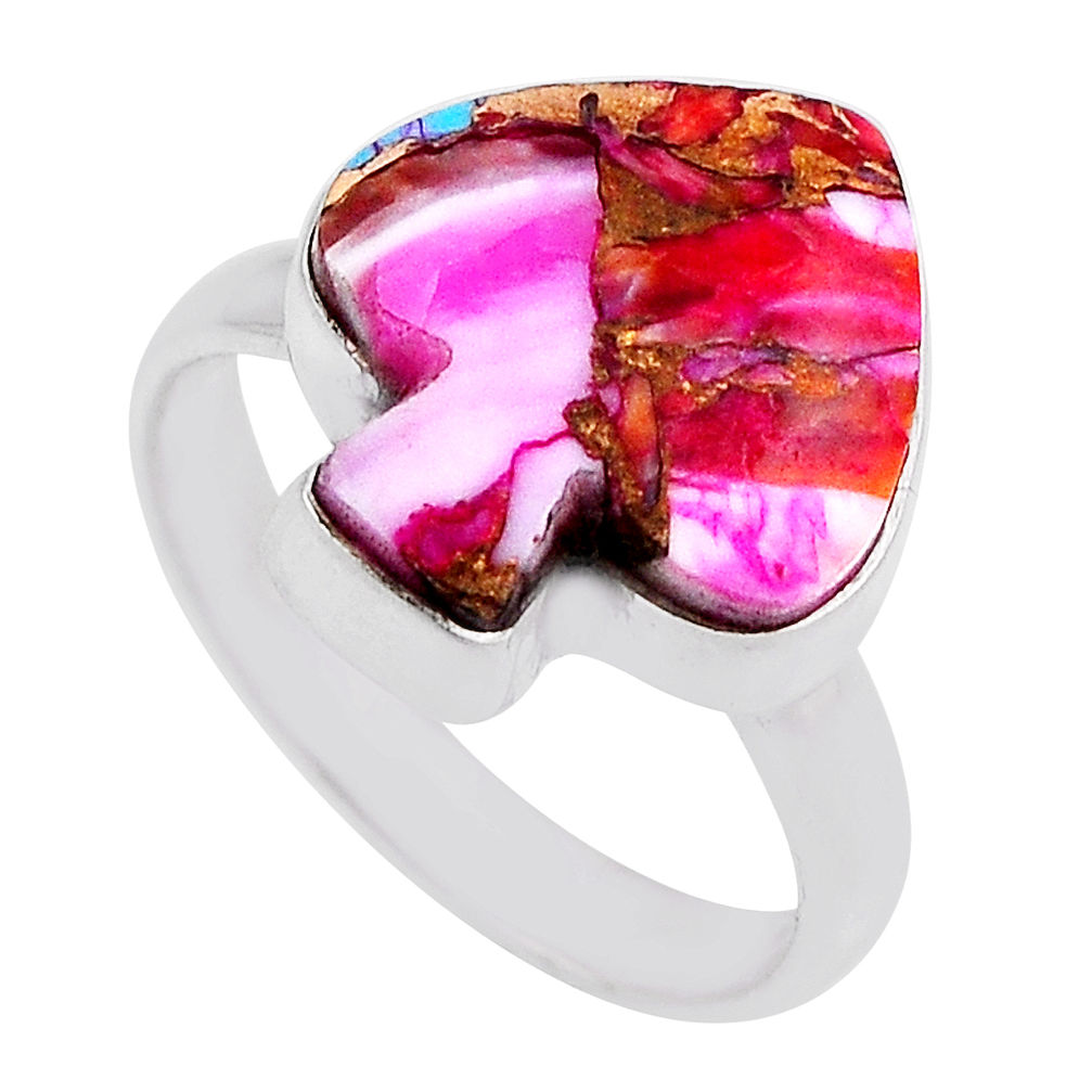 8.26cts spiny oyster arizona turquoise 925 silver heart ring size 8.5 n26607