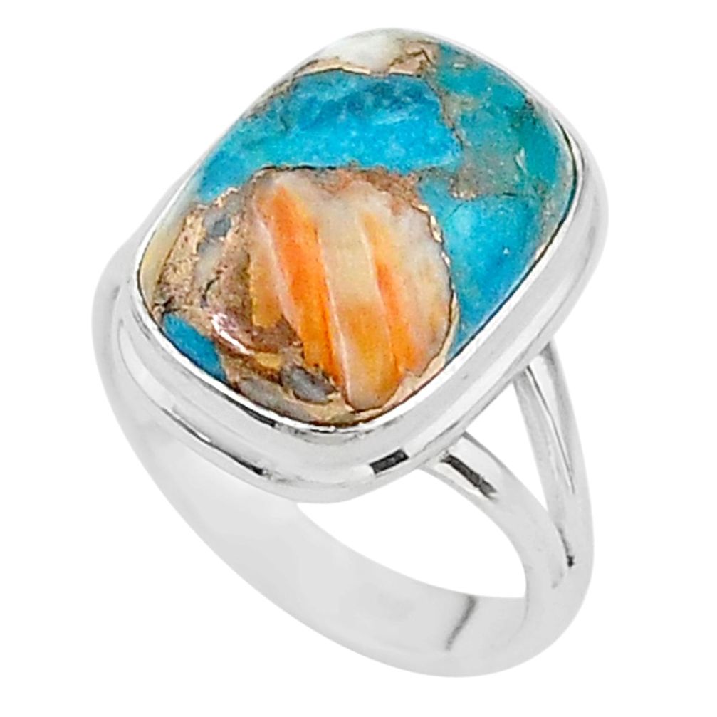 6.38cts spiny oyster arizona turquoise 925 silver solitaire ring size 6 t12924