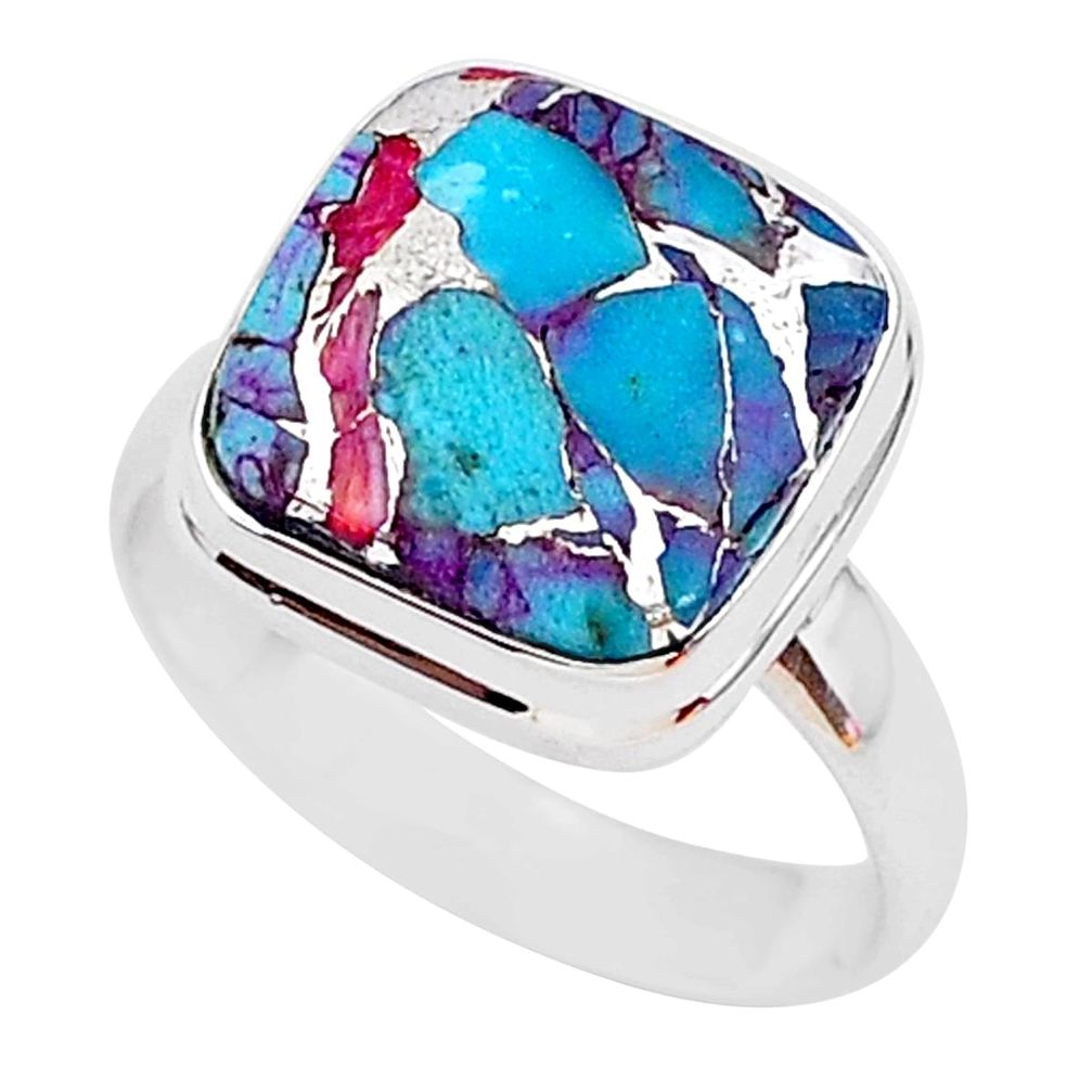 6.98cts spiny oyster arizona turquoise 925 silver solitaire ring size 8 r93393