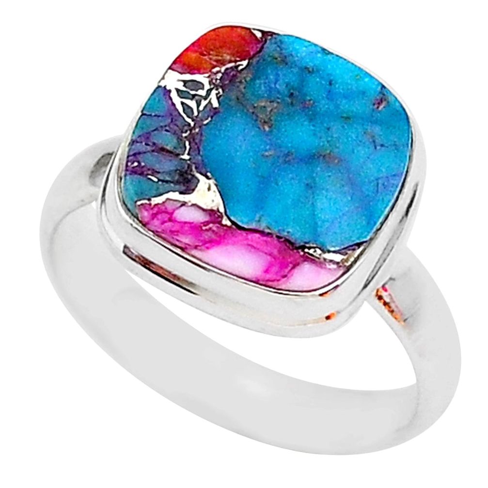 6.26cts spiny oyster arizona turquoise 925 silver solitaire ring size 9 r93325