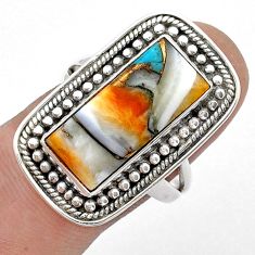 6.27cts spiny oyster arizona turquoise 925 silver solitaire ring size 8.5 u67613