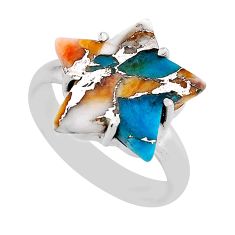 8.09cts spiny oyster arizona turquoise 925 silver star fish ring size 7.5 y64227