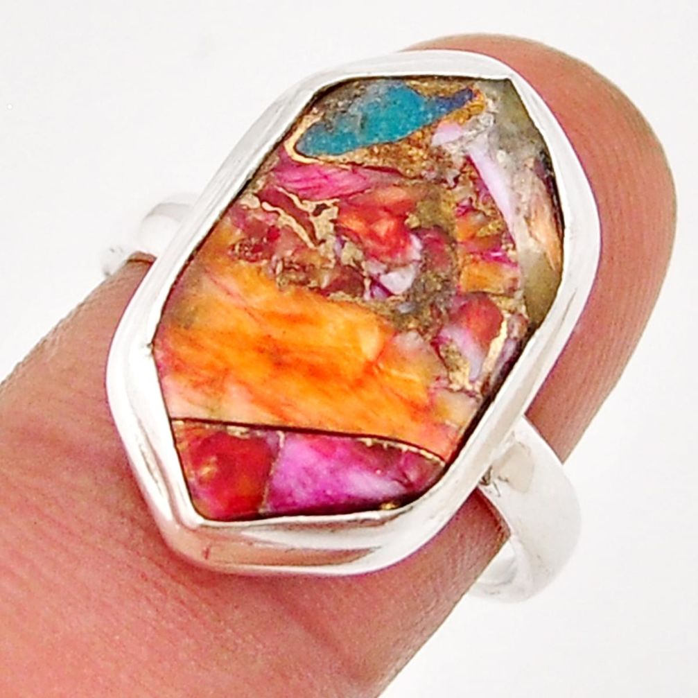 9.92cts spiny oyster arizona turquoise 925 sterling silver ring size 8 y25407