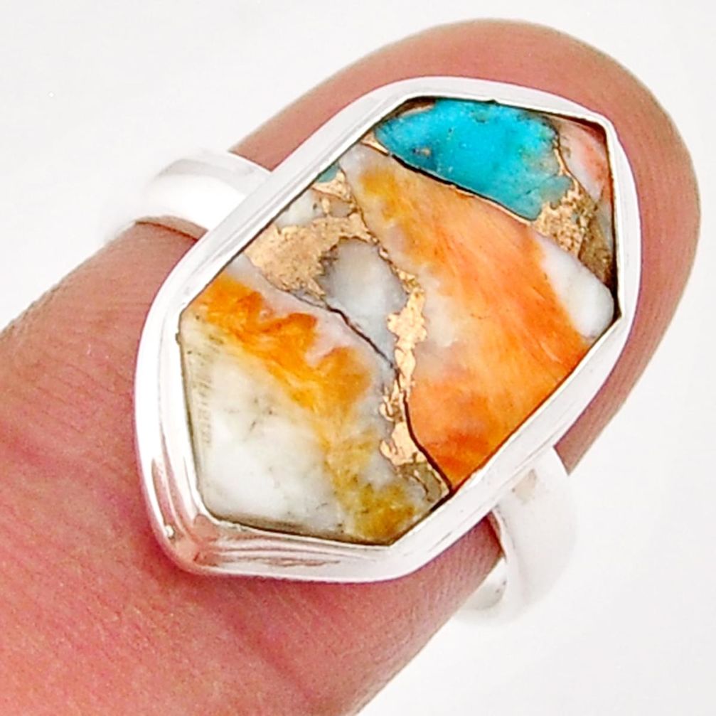 12.55cts spiny oyster arizona turquoise 925 sterling silver ring size 7.5 y25416