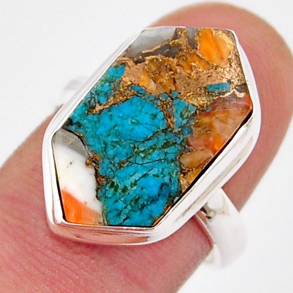 10.68cts spiny oyster arizona turquoise 925 sterling silver ring size 4.5 y25426