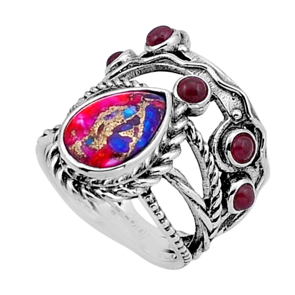 6.01cts spiny oyster arizona turquoise red ruby 925 silver ring size 6.5 n54565