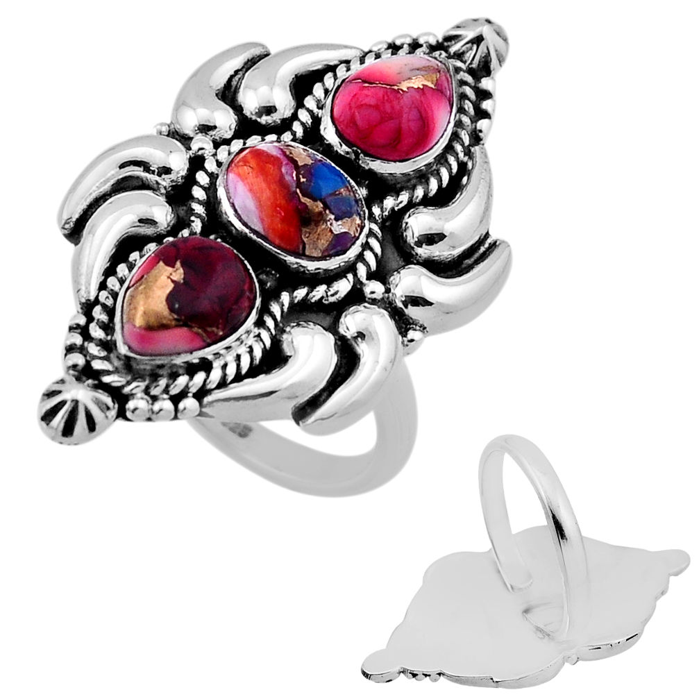 6.32cts spiny oyster arizona turquoise silver adjustable ring size 8.5 n46824