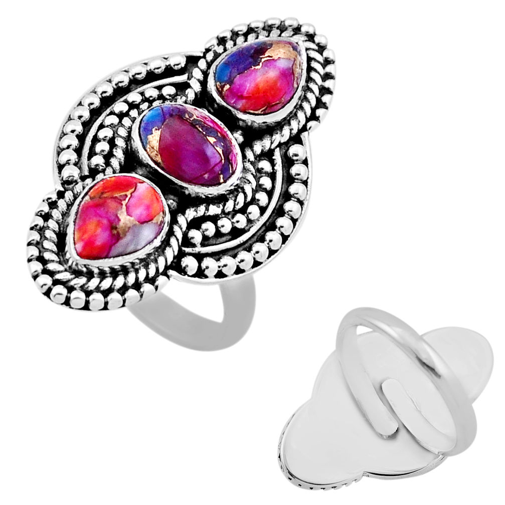 6.03cts spiny oyster arizona turquoise silver adjustable ring size 7.5 n46836