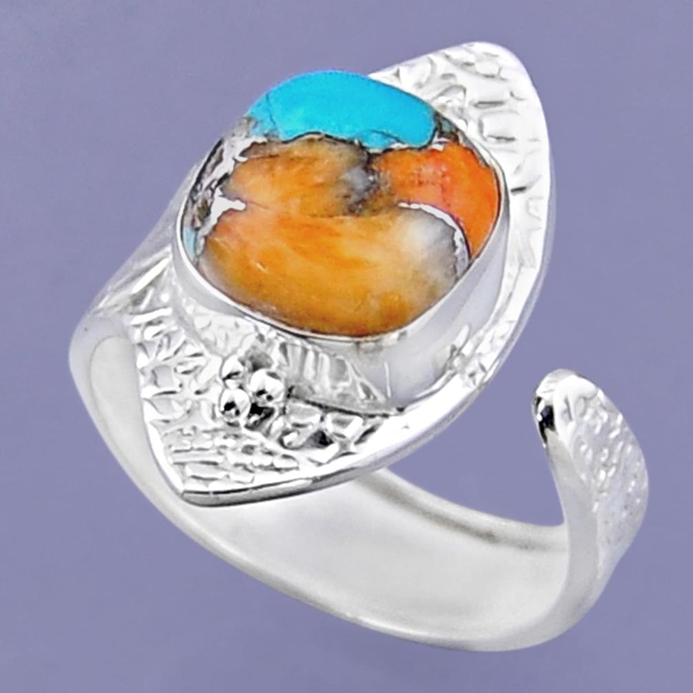 5.32cts spiny oyster arizona turquoise silver adjustable ring size 7.5 r54731