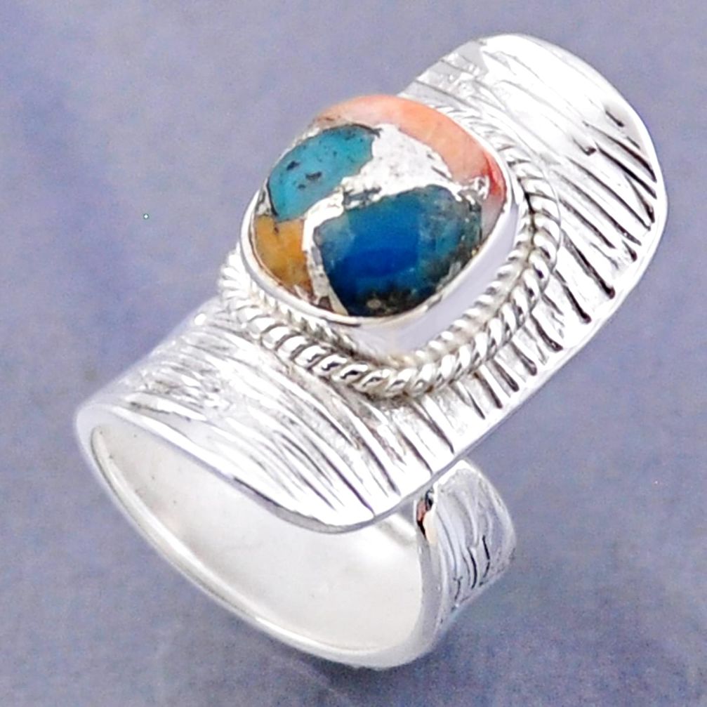 4.92cts spiny oyster arizona turquoise silver adjustable ring size 4.5 r54773