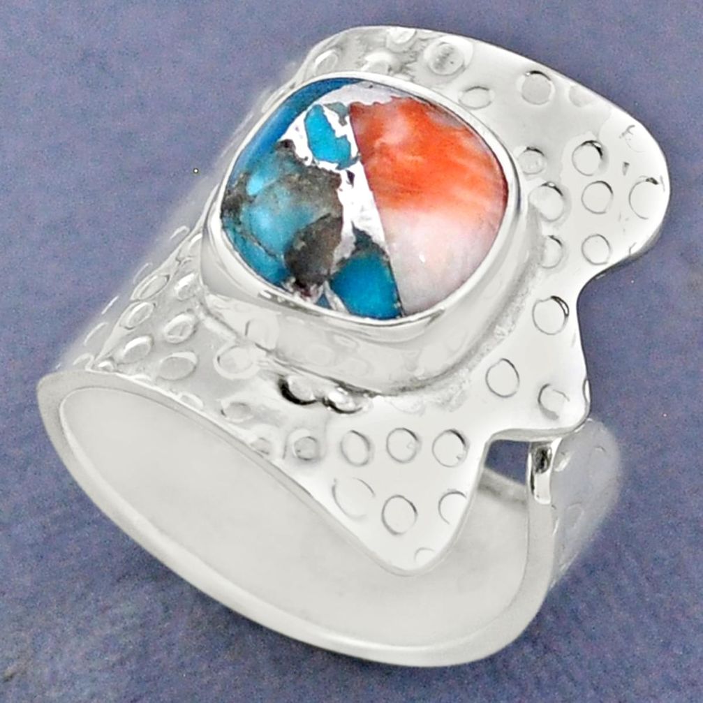 5.75cts spiny oyster arizona turquoise silver adjustable ring size 8.5 r63402