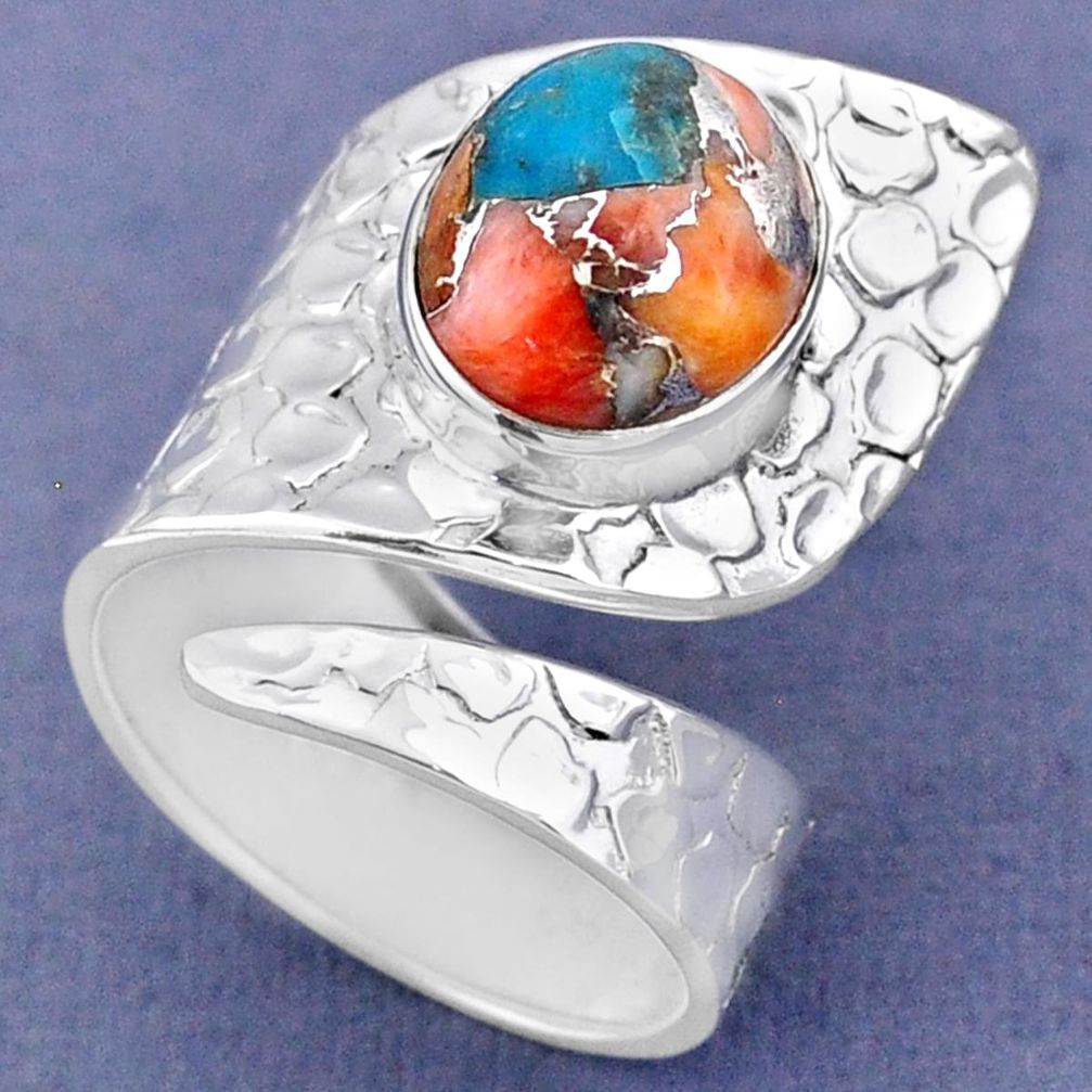 5.07cts spiny oyster arizona turquoise silver adjustable ring size 7.5 r63427