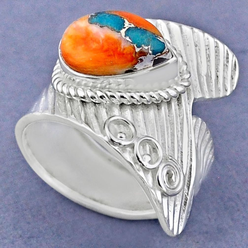 4.02cts spiny oyster arizona turquoise silver adjustable ring size 8.5 r63445