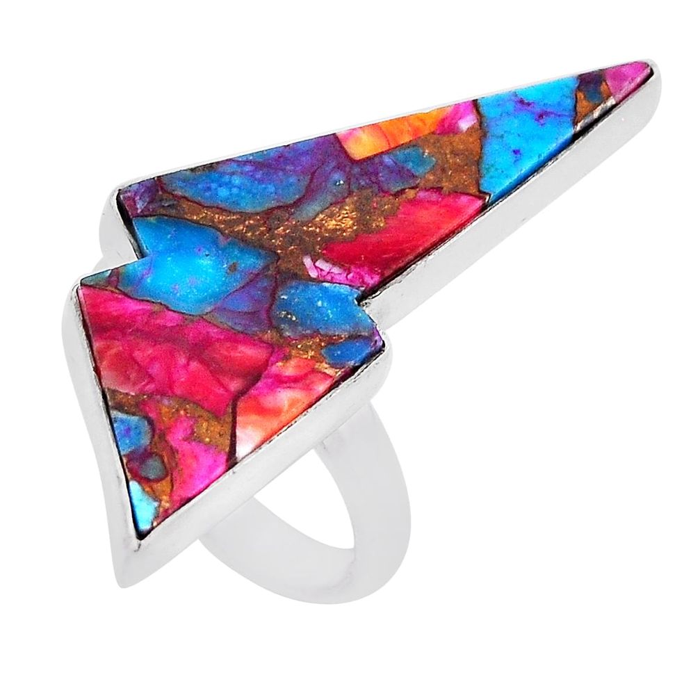 12.36cts spiny oyster arizona turquoise silver thunderbolt ring size 8 n26651