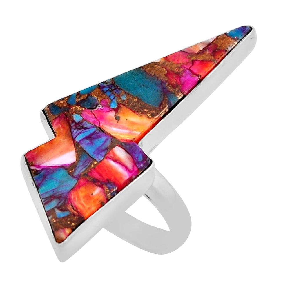 13.63cts spiny oyster arizona turquoise silver thunderbolt ring size 8 n26679