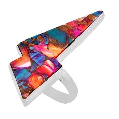 13.63cts spiny oyster arizona turquoise silver thunderbolt ring size 8 n26679