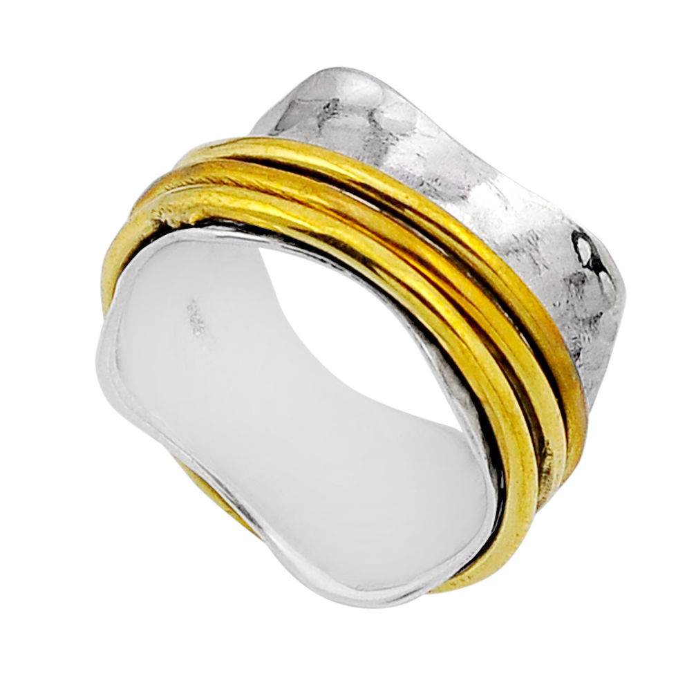 6.02gms stackable 925 silver two tone spinner band ring jewelry size 6.5 n49924