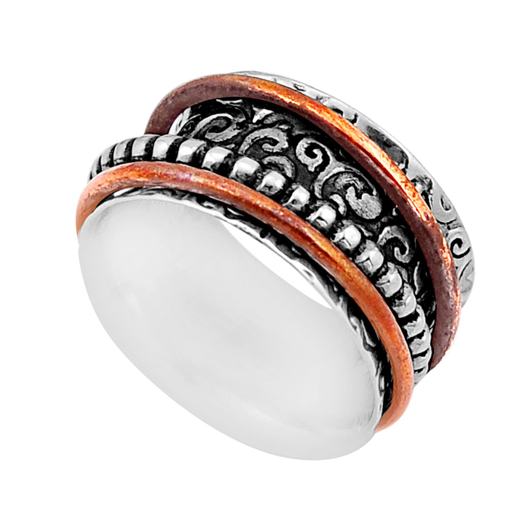 6.53gms stackable 925 silver two tone spinner band ring jewelry size 6.5 n49938