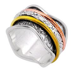 7.59gms stackable 925 silver two tone spinner band ring jewelry size 6 n49937