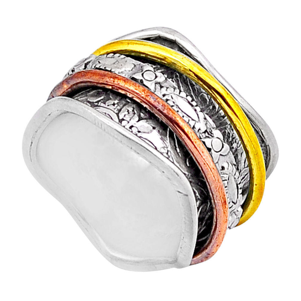 7.02gms stackable 925 sterling silver two tone spinner band ring size 4.5 n49930