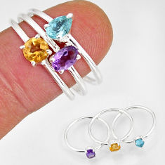 2.97cts stackable amethyst citrine blue topaz 925 silver 3 rings size 8.5 y78304