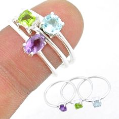 2.86cts stackable amethyst peridot topaz 925 silver 3 rings size 7 u33172