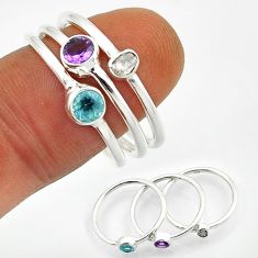 Stackable amethyst toapz uncut diamond flat 925 silver 3 rings size 8.5 n20973