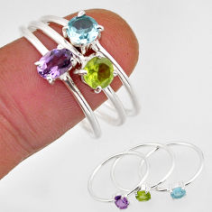 3.14cts stackable amethyst topaz peridot 925 silver 3 rings size 10 y93976