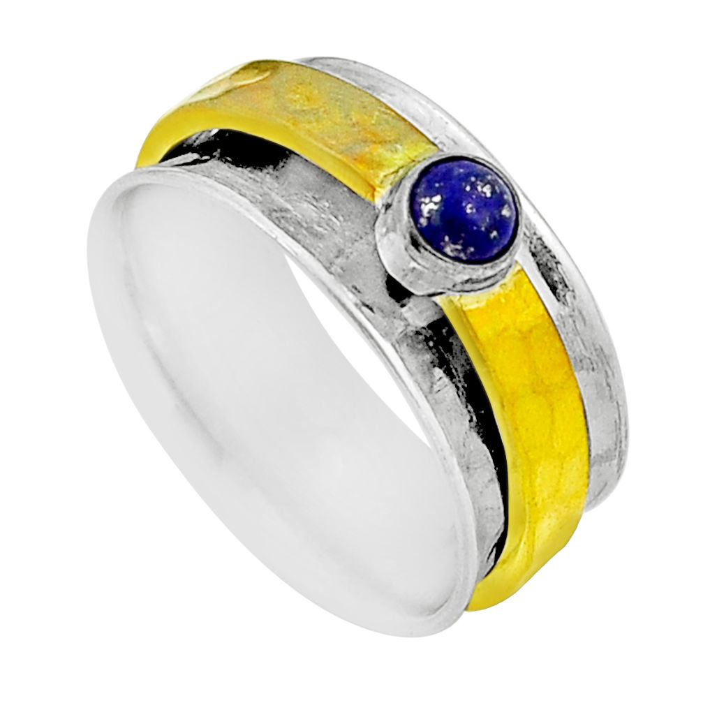 0.48cts stackable blue lapis lazuli round silver gold band ring size 8 n49939
