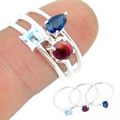 2.83cts stackable blue sapphire ruby topaz 925 silver 3 rings size 7 u33157