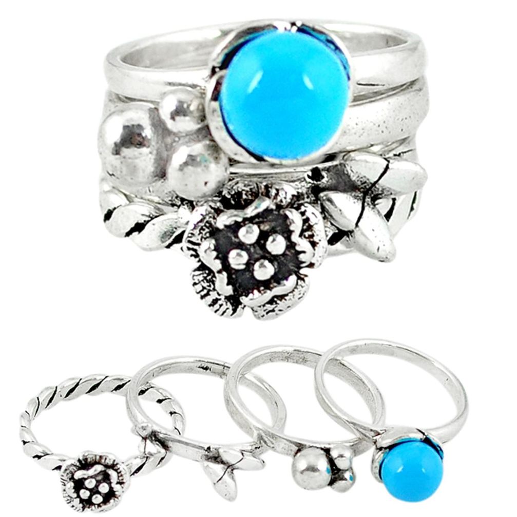 Stackable blue sleeping beauty turquoise 925 silver 4 rings size 5.5 c20943