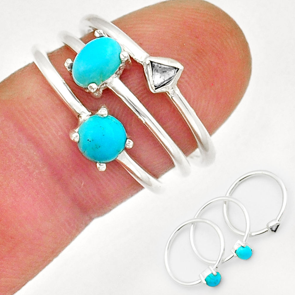 2.44cts stackable blue sleeping beauty turquoise silver 3 rings size 7 y13909