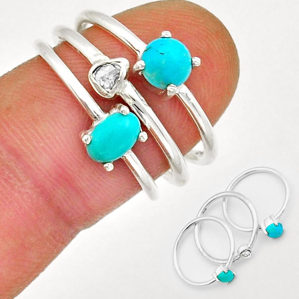 2.53cts stackable blue sleeping beauty turquoise silver 3 rings size 7 y13910