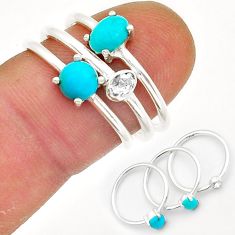 2.54cts stackable blue sleeping beauty turquoise silver 3 rings size 7 y13915