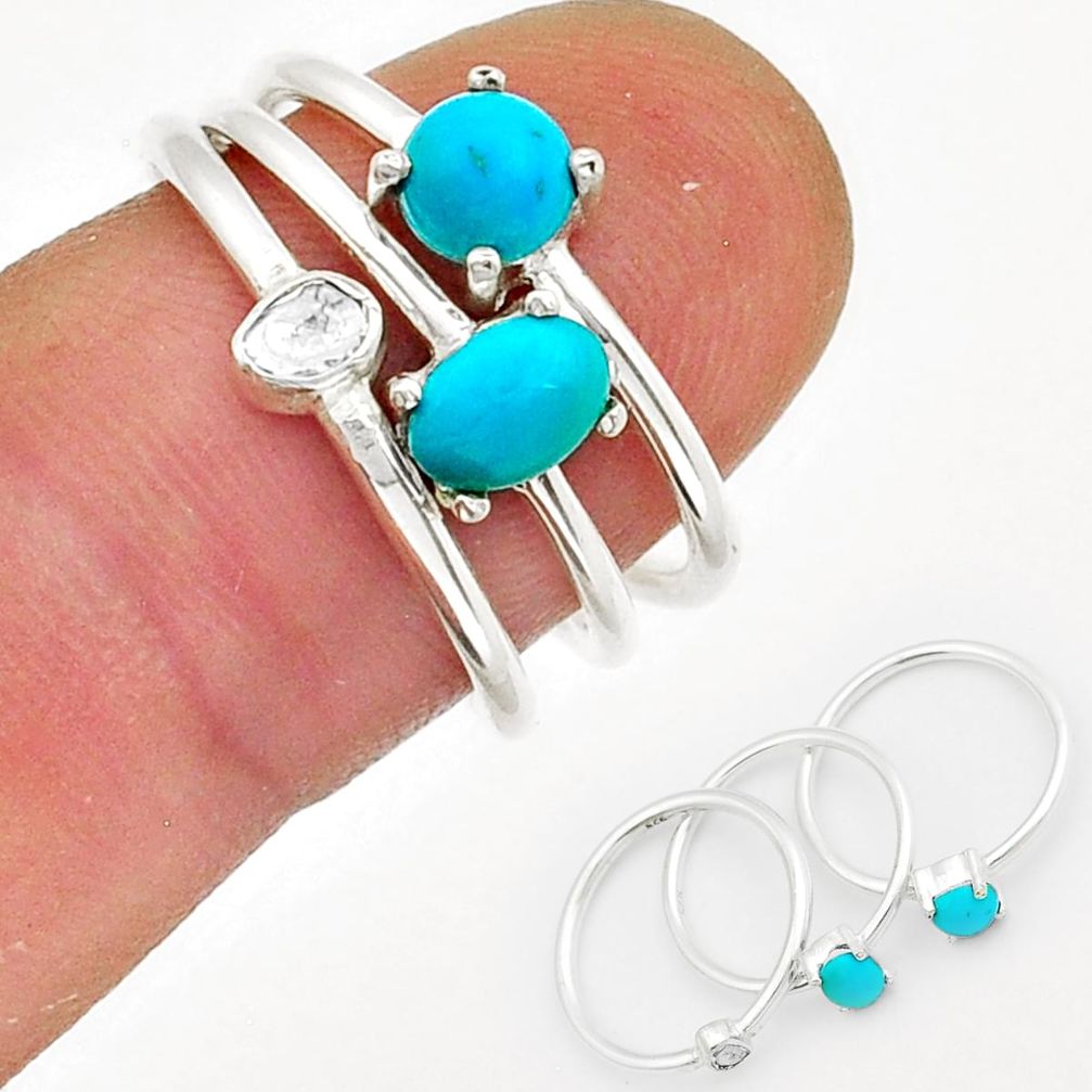 2.42cts stackable blue sleeping beauty turquoise silver 3 rings size 7 y13918
