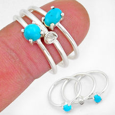 3.04cts stackable blue sleeping beauty turquoise silver 3 rings size 7.5 y18468