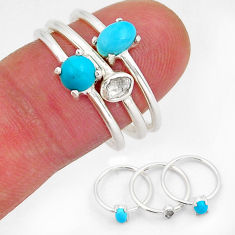 3.25cts stackable blue sleeping beauty turquoise silver 3 rings size 7.5 y18474