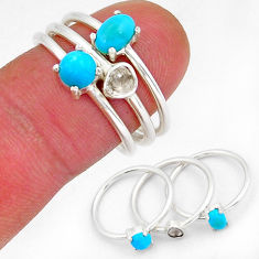 3.23cts stackable blue sleeping beauty turquoise silver 3 rings size 7.5 y18477