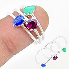 2.82cts stackable emerald sapphire garnet 925 silver 3 rings size 7.5 u33001