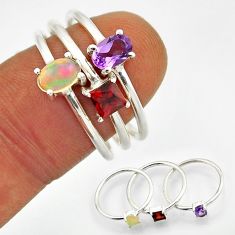2.82cts stackable ethiopian opal amethyst garnet silver 3 rings size 7.5 n20979
