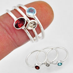 2.69cts stackable garnet uncut diamond flat topaz silver 3 rings size 7.5 n3505