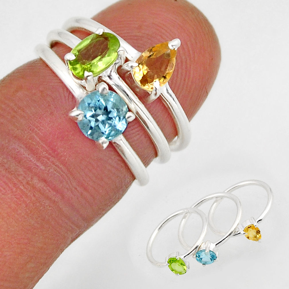 2.53cts stackable green peridot topaz citrine 925 silver 3 rings size 4.5 y94001