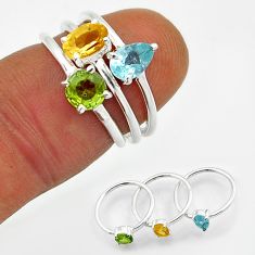 2.39cts stackable natural citrine peridot topaz silver 3 rings size 4.5 n20969